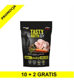10+2 GRATIS Tasty Dogs Life karma mokra dla psów dorosłych danie w galaretce Drób 500g saszetka