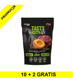 10+2 GRATIS Tasty Dogs Life karma mokra dla psów dorosłych danie w galaretce Jeleń 500g saszetka