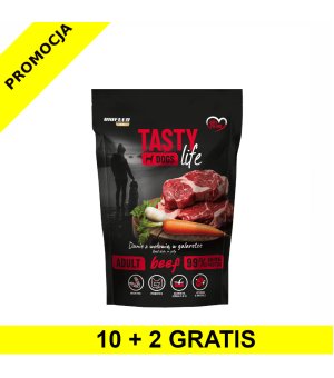 10+2 GRATIS Tasty Dogs Life karma mokra dla psów dorosłych danie w galaretce Wołowina 500g saszetka