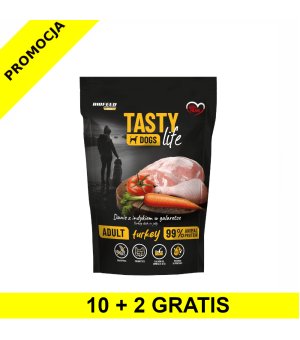 10+2 GRATIS Tasty Dogs Life karma mokra dla psów dorosłych danie w galaretce Indyk 500g saszetka