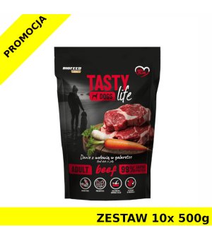10x 500g Tasty Dogs Life karma mokra dla psów dorosłych danie w galaretce Wołowina ZESTAW