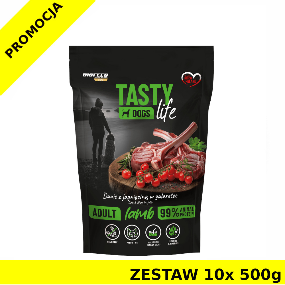 10x 500g Tasty Dogs Life karma mokra dla psów dorosłych danie w galaretce Jagnięcina ZESTAW
