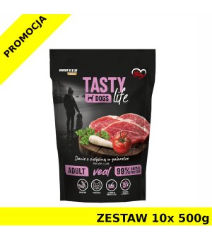 10x 500g Tasty Dogs Life karma mokra dla psów dorosłych danie w galaretce Cielęcina ZESTAW