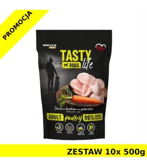 10x 500g Tasty Dogs Life karma mokra dla psów dorosłych danie w galaretce Drób ZESTAW
