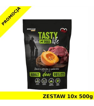 10x 500g Tasty Dogs Life karma mokra dla psów dorosłych danie w galaretce Jeleń ZESTAW