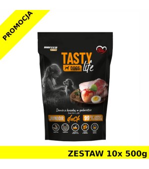 10x 500g Tasty Dogs Life karma mokra dla szczeniąt danie w galaretce Junior Kaczka ZESTAW