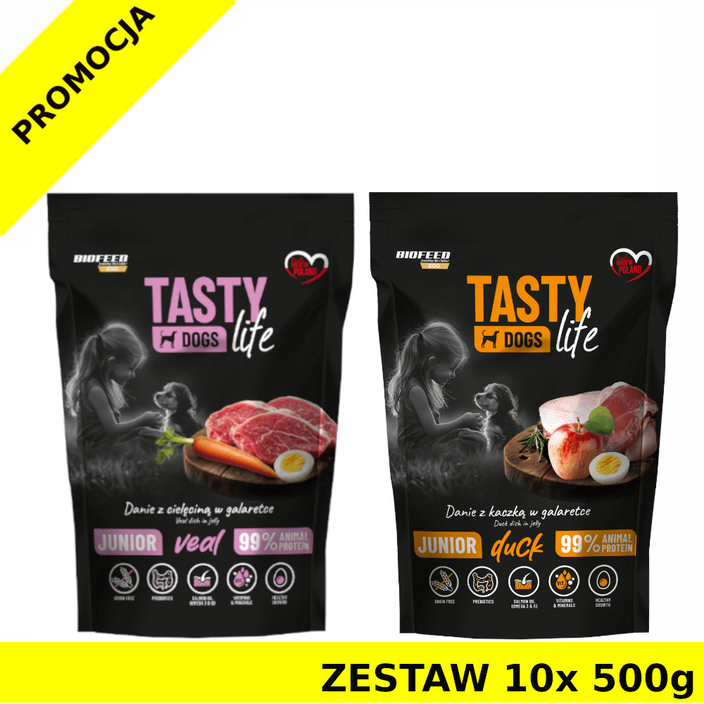 10x 500g Tasty Dogs Life karma mokra dla szczeniąt danie w galaretce Junior Mix ZESTAW