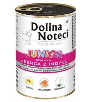 Karma mokra dla psa Dolina Noteci JUNIOR Serca indyka puszka 400g