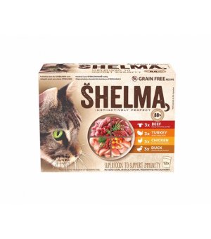 Shelma CAT kurczak, wołowina, kaczka, indyk w sosie saszetka 12x 85g
