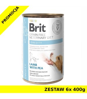 Karma mokra dla psa Brit Veterinary Diet Dog Obesity Lamb & Pea ZESTAW 6x 400g