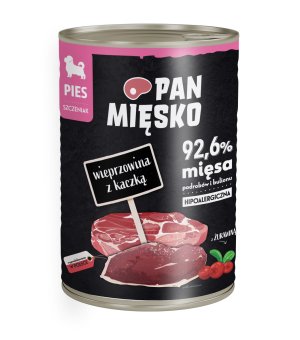 Karma mokra Pan Mięsko - Wieprzowina z Kaczką dla Szczeniąt 400g