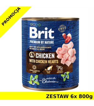 Karma mokra dla psa BRIT By Nature Chicken Hearts PUSZKA ZESTAW 6x 800g