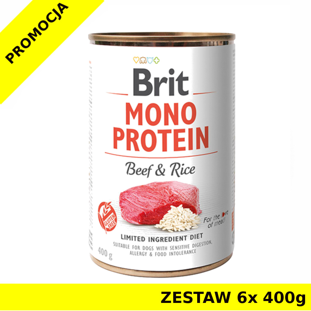Karma mokra dla psa Brit Care Mono Protein Beef Rice ZESTAW 6x 400g NOWY SKŁAD