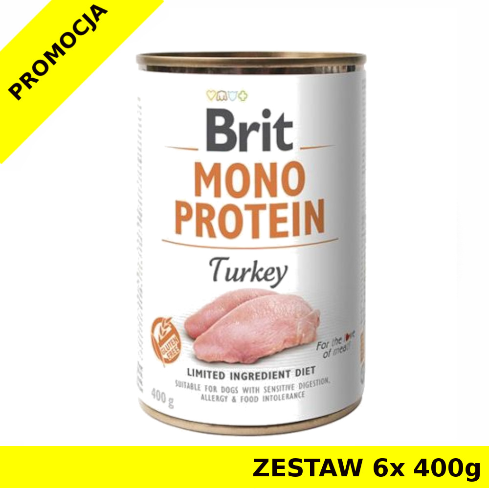 Karma mokra dla psa Brit Care Mono Turkey ZESTAW 6x 400g NOWY SKŁAD