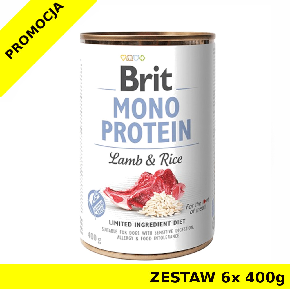 Karma mokra dla psa BRIT CARE MONO PROTEIN LAMB Rice PUSZKA ZESTAW 6x 400g NOWY SKŁAD