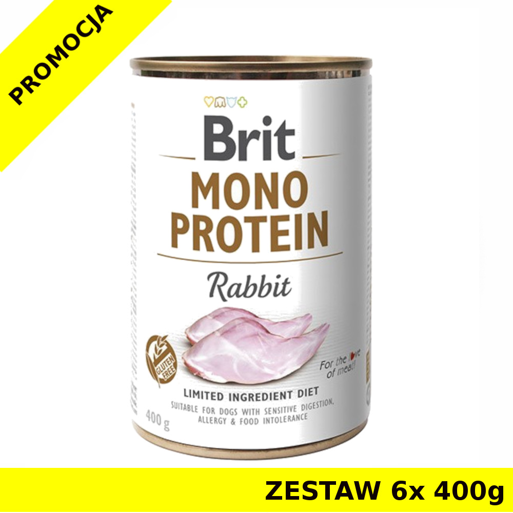 Karma mokra dla psa BRIT MONO PROTEIN RABBIT ZESTAW 6x 400G NOWY SKŁAD