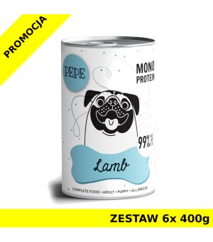 Karma mokra dla psa Paka Zwierzaka PEPE MONO PROTEIN LAMB - jagnięcina PUSZKA ZESTAW 6x 400g