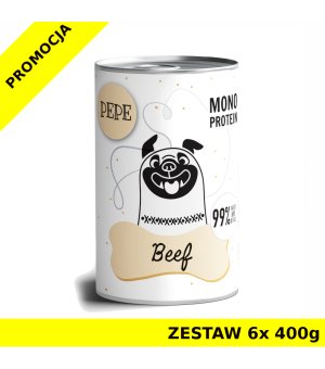 Karma mokra dla psa Paka Zwierzaka PEPE MONO PROTEIN BEEF - wołowina PUSZKA ZESTAW 6x 400g