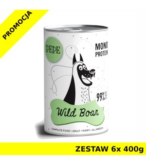 Karma mokra dla psa Paka Zwierzaka PEPE MONO PROTEIN WILD BOAR - dzik PUSZKA ZESTAW 6x 400g