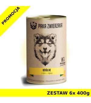 Karma mokra dla psa Paka Zwierzaka Królik i dzik z dynią PUSZKA ZESTAW 6x 400g