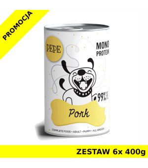 Karma mokra dla psa Paka Zwierzaka PEPE MONO PROTEIN PORK - wieprzowina PUSZKA ZESTAW 6x 400g