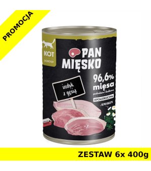 Karma mokra dla kota  Pan Mięsko KOT - Indyk z Gęsią puszka ZESTAW 6x 400g