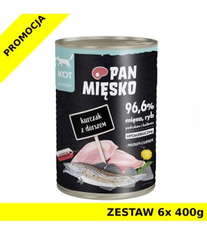 Karma mokra dla kota  Pan Mięsko KOT - Kurczak z Dorszem puszka ZESTAW 6x 400g