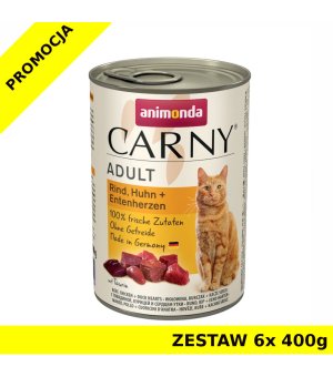Karma mokra dla kota Animonda Carny WOŁOWINA, KURCZAK, SERCA KACZE ZESTAW 6x 400g