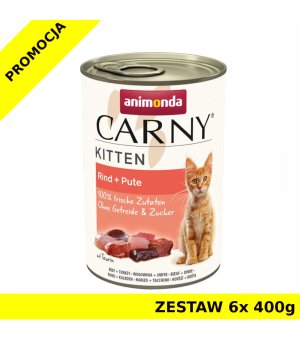 Karma mokra dla kota Animonda Carny Kitten WOŁOWINA I INDYK ZESTAW 6x 400g