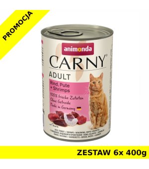Karma mokra dla kota Animonda Cat Carny WOŁOWINA, INDYK, KREWETKI ZESTAW 6x  400g