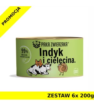 Karma mokra dla kota Paka Zwierzaka Indyk z cielęciną ZESTAW 6x 200g