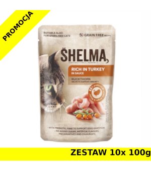 Karma mokra dla kota Shelma CAT indyk z rokitnikiem w sosie saszetka ZESTAW 10x 85g