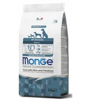 Karma Sucha dla Psa Monge Adult Monoprotein Pstrąg z ryżem 2.5kg 