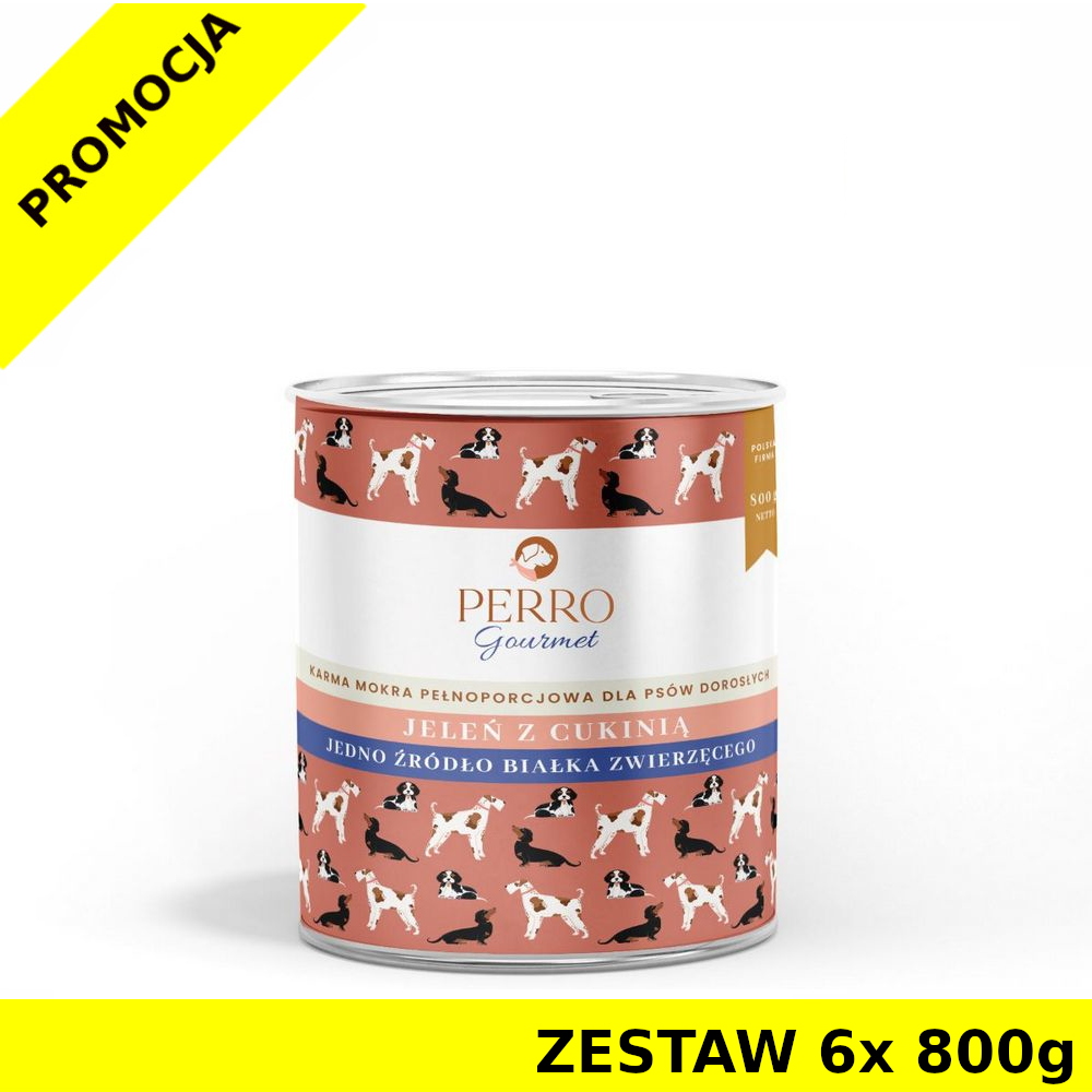 6x 800g - Jeleń z cukinią - Perro Gourmet - karma mokra dla psa dorosłego - zestaw
