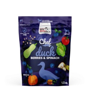 Karma sucha CHEF Syta Micha Kaczka z jagodami i szpinakiem dla psów dorosłych 1,5kg