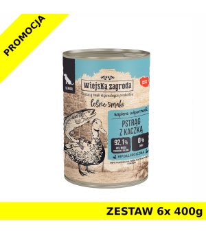 Karma mokra dla psa Wiejska Zagroda Leśne Smaki - Pstrąg z Kaczką dla seniorów ZESTAW 6x 400g