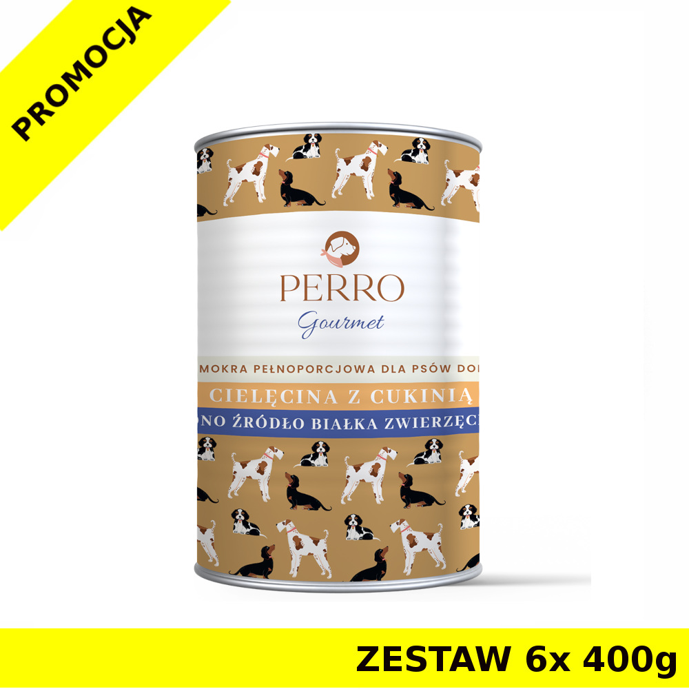 6x 400g - Cielęcina z cukinią - Perro Gourmet - karma mokra dla psa dorosłego - zestaw