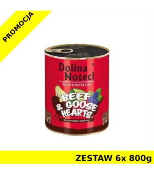 Karma mokra dla psa Dolina Noteci Superfood - wołowina i serca z gęsi ZESTAW 6x 800g