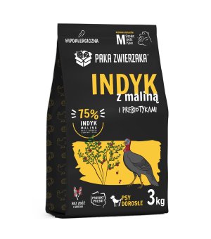 3kg - Indyk z maliną i prebiotykami - psy dorosłe wszystkich ras - Paka Zwierzaka Seven`th Heaven Turkey & raspberry - karma sucha 