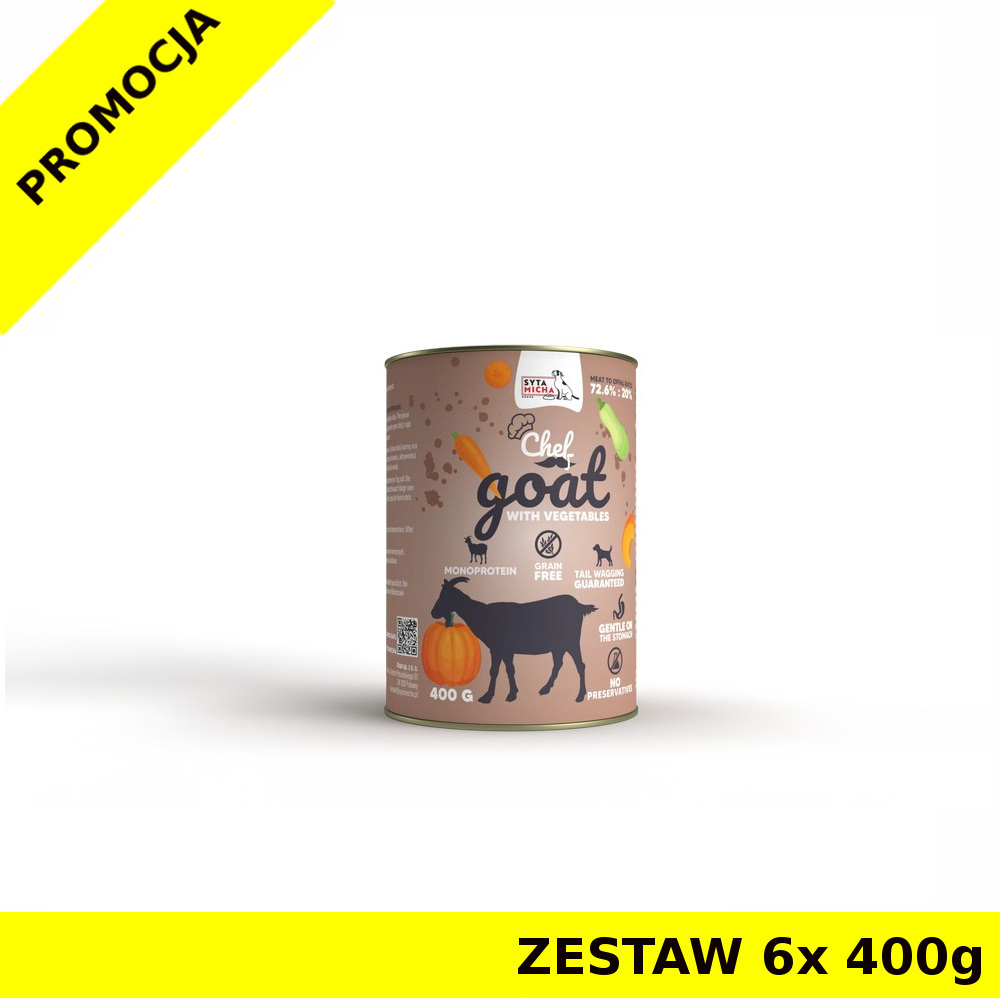 Syta Micha karma mokra dla psów dorosłych CHEF Koza z Warzywami 6x 400g ZESTAW
