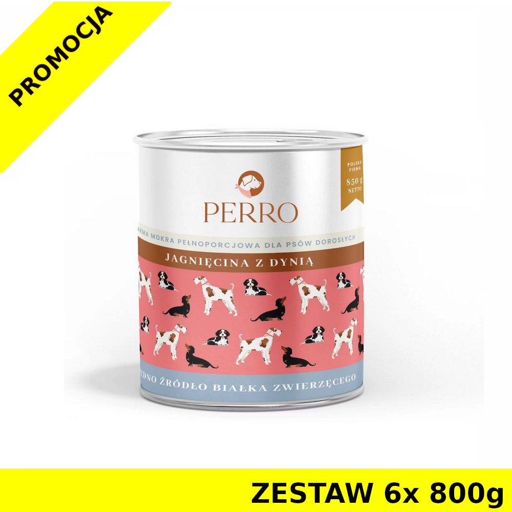 6x 800g - Jagnięcina z dynią - Perro - karma mokra dla psa dorosłego - zestaw
