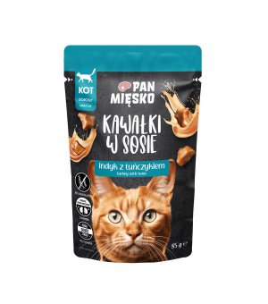 PAN MIĘSKO karma mokra Kawałki w sosie dla kota Indyk z Tuńczykiem 85g