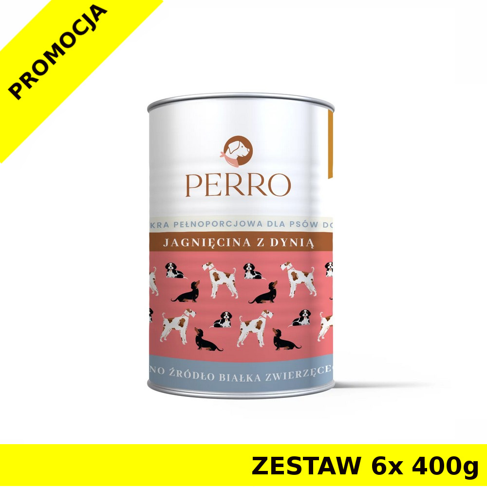 6x 400g - Jagnięcina z dynią - Perro - karma mokra dla psa dorosłego - zestaw
