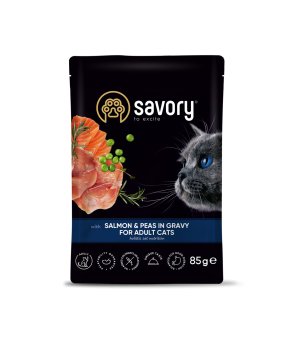 Savory Adult Cat Pouch Salmon & Peas - Łosoś z Groszkiem w sosie 85g