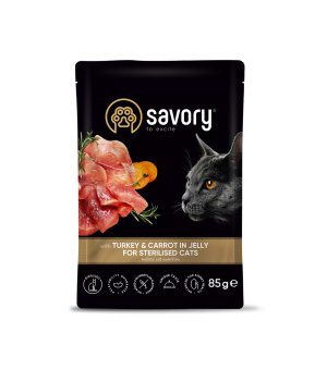 Savory Adult Cat Pouch Sterilised Turkey & Carrot - Indyk z Marchewką w galarecie 85g