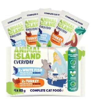 Animal Island Everyday saszetki dla kota mix 2 smaków - indyk, biała ryba 4x 85g