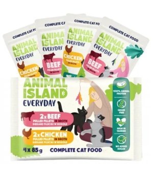 Animal Island Everyday saszetki dla kota mix 2 smaków - wołowina, kurczak 4x 85g