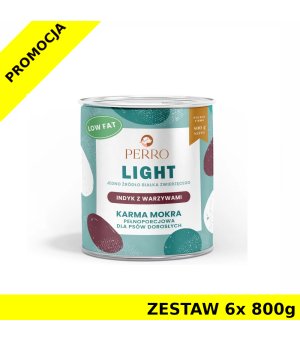6x 800g - Indyk z Warzywami - Perro Light - karma mokra monobiałkowa dla psa dorosłego - zestaw - NOWA FORMUŁA