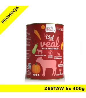 Syta Micha karma mokra dla psów dorosłych CHEF Cielęcina z Warzywami 6x 400g ZESTAW