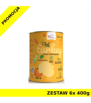 Syta Micha karma mokra dla psów dorosłych CHEF Indyk z Warzywami 6x 400g ZESTAW